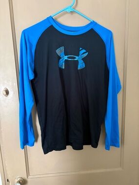 Under Armour Black with Bright Blue Trim HeatGear Long Sleeve Top